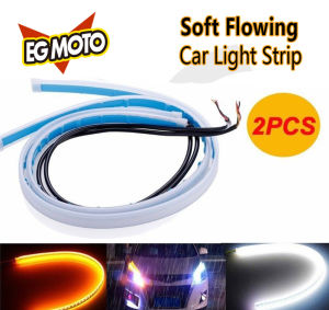 2 Pack Car LED DRL Daytime Running Lights White Yellow Flow Runs Turn Signal Bar Bicolor