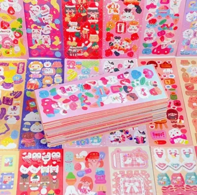 Sticker Hollogram Gitter Lucu Imut 10lembar/20lembar Hologram Glitter DIY Dekorasi Jurnal