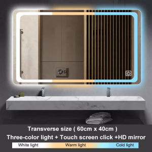【40*60cm】LED Bathroom Mirror Wall Light Tricolor Light Smart Mirro Multif Bathroom Mirror With Light Anti Fog