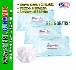 KASA STERIL UKURAN 5CM X 5CM GUNAMED ISI 10PCS/POUCH COD