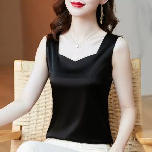 Áo hai dây cổ lục giác cao cấp mặc trong áo blazer chất lụa satin mịn mát - AO0038