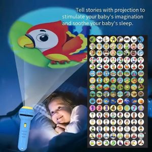 RIRIANN 16 Cards Children Projector Flashlight 128 Patterns Early Education Baby Projector Torch Cartoon Kid Gift Flashlight Projector Toy Baby Puzzle Teaching