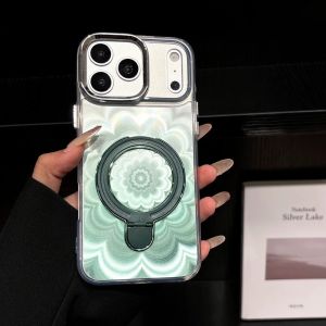 Gradient Flower Magnetic Phone Case for iPhone 13 14 15 17 Pro Max Air 17e 16e 16Plus Ring Stand Shockproof Cover