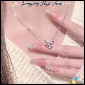 【Jumpping】 จี้สร้อยคอคริสตัลเพทายรูปหัวใจสีชมพู Y2K สำหรับสุภาพสตรีแฟชั่นสร้อยคอที่สง่างามของขวัญเครื่องประดับสำหรับผู้หญิง
