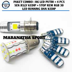 Paket Lampu LED Universal AC/DC H6 Multifungsi untuk Bebek/Matic + Sen Jelly Kedip + Stop Rem RGB