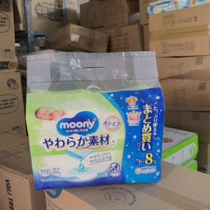 Combo khăn ướt MOONY Nhật Bản 8 gói x 76 tờ/ thùng 32 gói hàng chính hãng