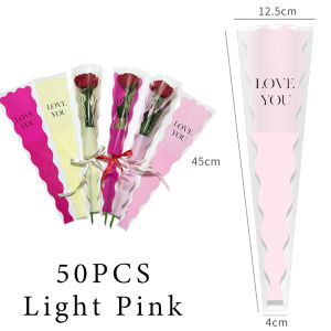 50pcs Bouquet Bag Transparent Plastic Various Colors Single Rose Packaging For Valentines Day Romantic Floral Gift Packaging