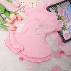 OUTOPEN Lotus Leaf Edge Pet Base Dress Lover Pattern Soft Comfortable Pet Princess Dresses Fashion Solid Color Doggy Sleeveless Apparel Spring Autumn Season