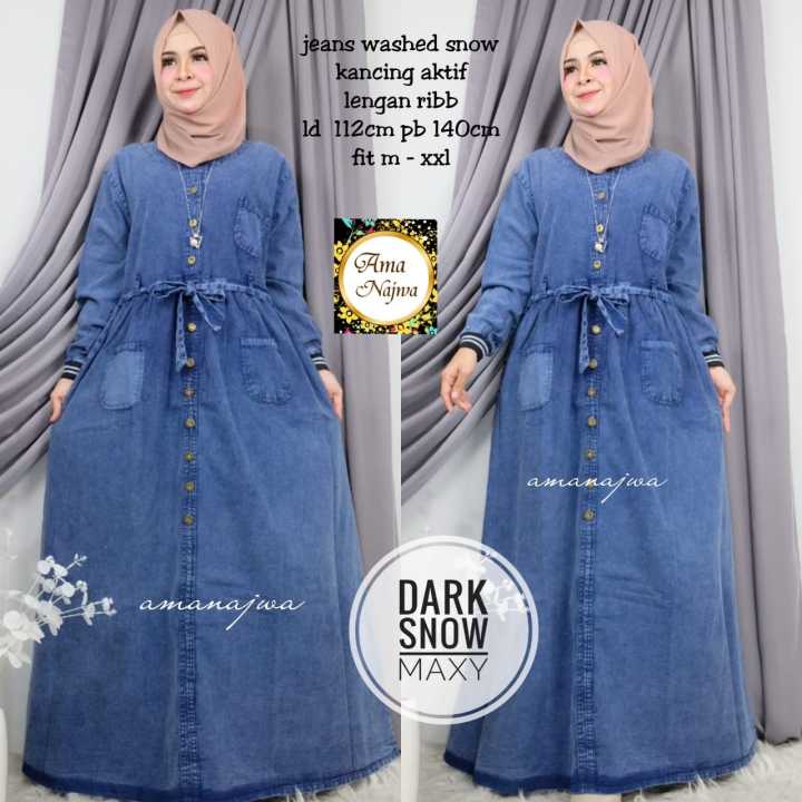 dark snow maxy - gamis jeans - dress jeans - baju muslim - termurah ...