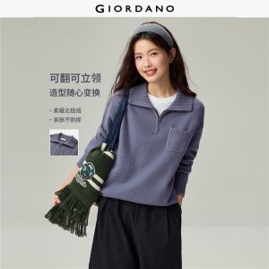 Giordano Beau Monde Women Half zip collar single pocket loose sweater Free Shipping 13356637