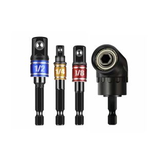 อะแดปเตอร์ซ็อกเก็ตสว่านกระแทก มุมขวา 105 องศา 1/4 3/8 1/2 ก้านหกเหลี่ยม 1/4 นิ้ว สําหรับเครื่องมือไฟฟ้า   4 ชิ้น (สีดำ ชุด4ชิ้น)