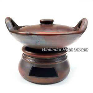 Paket Set Keren Anglo + Wajan D30 Diameter 30 cm Tanah Liat Gerabah Tempat Saji Prasmanan Wadah Saji Makanan