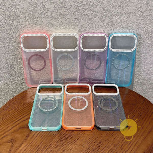 For iPhone 16 Pro Max Case Magnetic Transparent TPU Diamond Glitter Powder Phone Case For iPhone 15 Cover 手机壳 Aesthetic Korean Cute