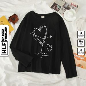 Áo thun dài tay form xuông rộng cotton 100% Trái tim with you áo tay dài nam nữ HLFashion