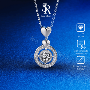 RoyStone - Kalung Wanita Moissanite Sertifikat GRA Original Lapis Emas - Vintage Necklace