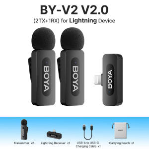 (New)BOYA BY-V3 Wireless Mirophone General Lavalier Mirophone for iPhone Android Smartphones Action DSLR Camera with 30h Charging for Recording Interview Vlog