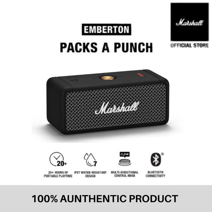 MARSHALL EMBERTON PORTABLE WATERPROOF WIRELESS SPEAKER (BLACK