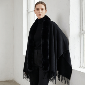 MAOMEI Quá khổ Khăn choàng cổ lông giả Mềm mại Tua rua Áo choàng ấm cỡ lớn Sang trọng Polyester Áo choàng poncho Mùa đông