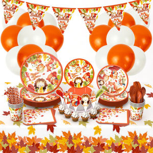 New autumn maple leaf small animal theme paper plate paper cup decoration set birthday party decoration supplies
