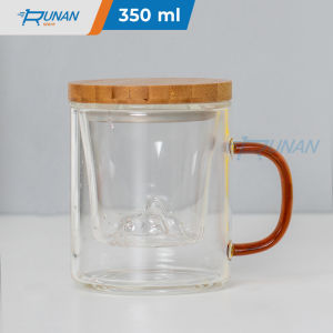 Gelas Kaca Tea Infuser Saringan Teh Kaca Tutup Kayu Filter Glass Tea Maker