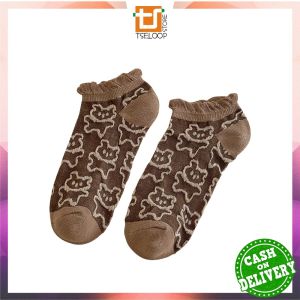 OFM-P618 Ankle Socks Kaos Kaki Wanita Karakter Bear / Kaus Kaki Pendek Beruang Coklat / Kaos Kaki