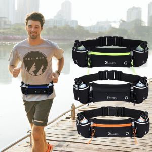 【With 2 Bottle】Sport Running Waist Bag for men women running belt with water bottle Jogging bag for phone Fitness Equipment Sport Belt for men Marathon bag running belt bag waterproof backpack Camping Hiking Fanny Packs