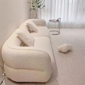 French Nordic cream style fabric minimalist sofa small living room double three person lamb velvet mesh red straight row sofa