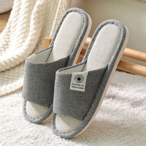 Japanese style fashion Linen soft bottom home wooden floor antiskid slippers for mens indoor shoes