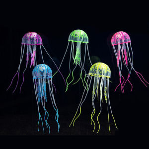 S/M/L Size Aquarium Floating Silicone Luminous Ornamental Fake Fishes Fishtank Decoration Ornament Fishbowl Artificial Fluorescent Simulation Color Jellyfish Ornaments Jellyfish Toy with suction cup sucker Aquarium Accessories Waterscape Landscape