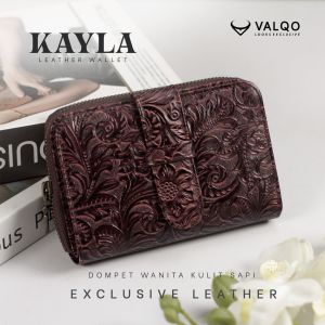 VALQO KAYLA Dompet Kulit Sapi Wanita 13 Kartu 2 Foto Slot Resleting Dompet wanita Dompet kecil Dompet Pendek
