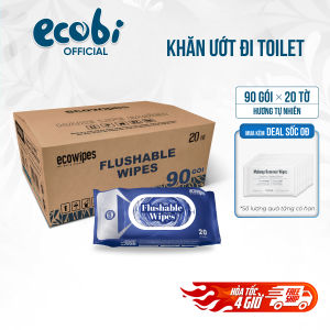Thùng 90 Gói Khăn Ướt Đi Toilet Flushable EcoWipes Gói 20 Tờ Khăn Lau Xả Tan Trong Nước Thân Thiện Với Môi Trường