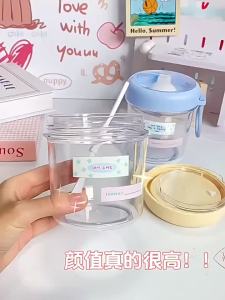 Stainless Steel Lunch Cup Portable with Handle Wheat Straw Cup Lid Spoon Suitable for Students Office Workers Picnics - Reliable Utility | Barangan Berkualiti Reka Bentuk Praktikal M...