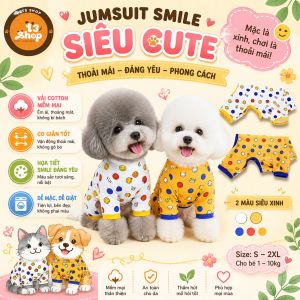 jumsuit (áo liền quần) in hình mặt cười cho chó mèo - T3 PETS SHOP