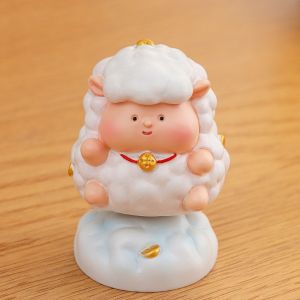 MMLUCK Nhựa Tượng cừu xoay. Hoạt hình Đồng hồ 12 con giáp Trung Quốc Đồ trang trí hình cừu Đồ trang trí bàn làm việc Làm thủ công Đồ chơi giảm căng thẳng Tết Nguyên Đán