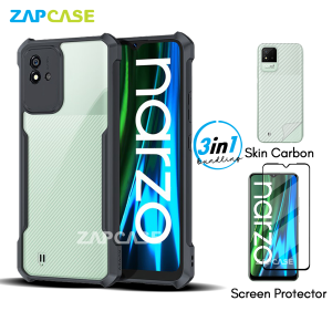 3in1 Case Realme Narzo 50i Armor Fushion Casing Free Tempered Glass Dan Skin Carbon