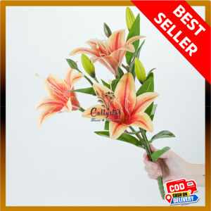 Bunga Lily Latex Cabang 3 Bunga lili Palsu Artificial Bahan Lateks Tiger Lilies Real Touch Silk Flower Hiasan Rumah Bucket Cafe Hotel dan Dekorasi Pelaminan Premium Import Murah Berkualitas