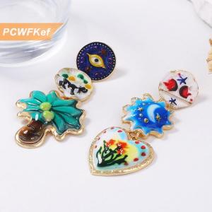 【PCWFKef】 ต่างหูแบบห้อยทำจากอัลลอยด์สุดสร้างสรรค์แนววินเทจต่างหูแบบห้อยทำจากต้นปาล์มดอกไม้สำหรับผู้หญิงใช้ในงานเลี้ยงงานเลี้ยงแฟชั่นของขวัญเครื่องประดับสำหรับผู้หญิง