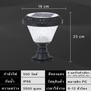 ไฟติดผนังโซล่าเซลล์ Solar light ติดรั้วบ้าน แต่งสวน ติดผนัง ไฟเหลือง แสงขาว/แสงวอร์ม