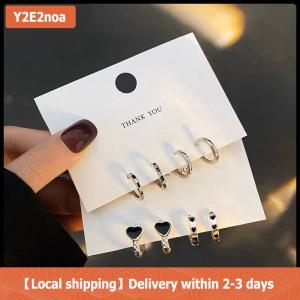 【Local shipping】 4PCS Stainless Steel Crystal Hoop Earrings Cool Daily Wear Jewelry Accessories