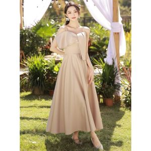 [Wedding Season] Champagne Satin Bridesmaid Dress for Girls Wedding Sister Group Banquet Evening Dresses Birthday Gown㏇X0407