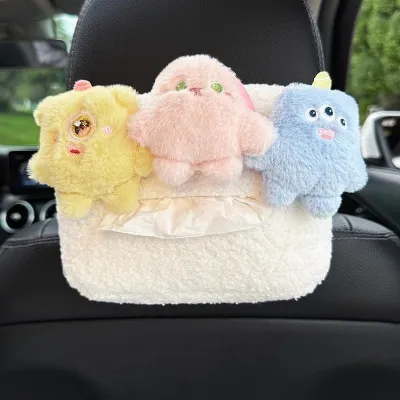 Cozi Rumah Kotak Tisu Mobil Gantung Boneka Lucu Desain Monster Mini Tempat Tisu Praktis Dekorasi Interior Bahan Plush