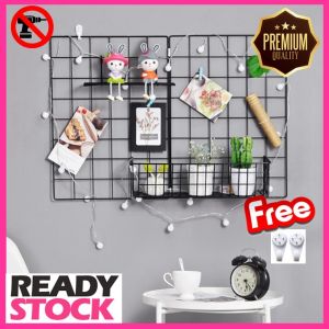 DIY Wirenet Wall Deco Photo Display Stationery Organizer Wall Decoration with Led stripe Stationery besket Tray Photo Clip