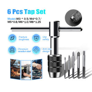 6pcs T type Metal Hand Tools Screw Thread Tap Wrench M6-M7-M8-M10-M12-Tap Set DIY Tool Wrench Set M3-M8 Tap and Twister Set