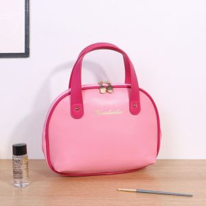 ZHUJI ภาชนะเก็บของ กระเป๋าเครื่องสำอาง PU สีโดปามีน ความจุขนาดใหญ่ ถุงซักผ้า ที่จัดระเบียบอุปกรณ์อาบน้ำ ป้องกันฝุ่น กระเป๋าเครื่องสำอางแบบถือ การเดินทาง