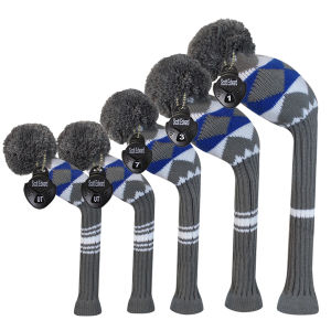 Scott Edward Golf Head Cover Set 5PCS for Driver*1 Fairway*2 and Hybrid/UT*2 Black and White Dot Double Layers Elastic Durable Washable Yarn with Fluffy Pom Golf Club ProtectorKeep Away From Dust and Scratch Decorate Golf Bags