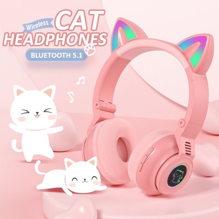 P47m Bluetooth Headphones Wireless Cat Ears Headset Cat Headphone Sports Gaming Headphone With 6495