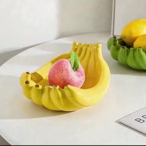 Ceramic Decorative Bowl Banana Shape Green Fruit Basket Holder for Kitchen Counter Funny Key Bowl for Entryway Table