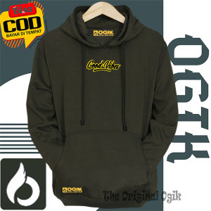 Sweater Hoodie Premium Pria Distro Sablon Good Vibes Old Warna Hijau Army Orijinal Tebal Size M L XL XXL Hodie Laki Hight Quality Local Brand Ogik Premium Fleece Katun Tebal Terbaru 2024