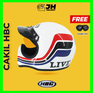 Helm Cakil HBC 23 White + FREE GOGGLE | Helm Retro | Full Face | Jual Helm