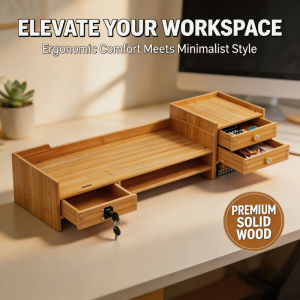 Wooden Monitor Stand / Monitor Riser / Ergonomic Laptop Stand / Dual Usage / Desk Organizer Keyboard Storage